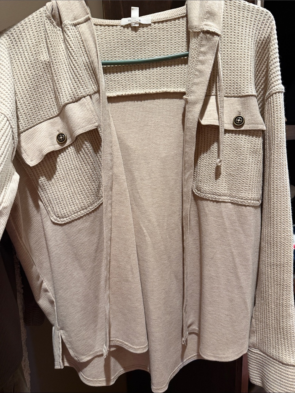 Beige Knit Pocket Hoodie Cardigan